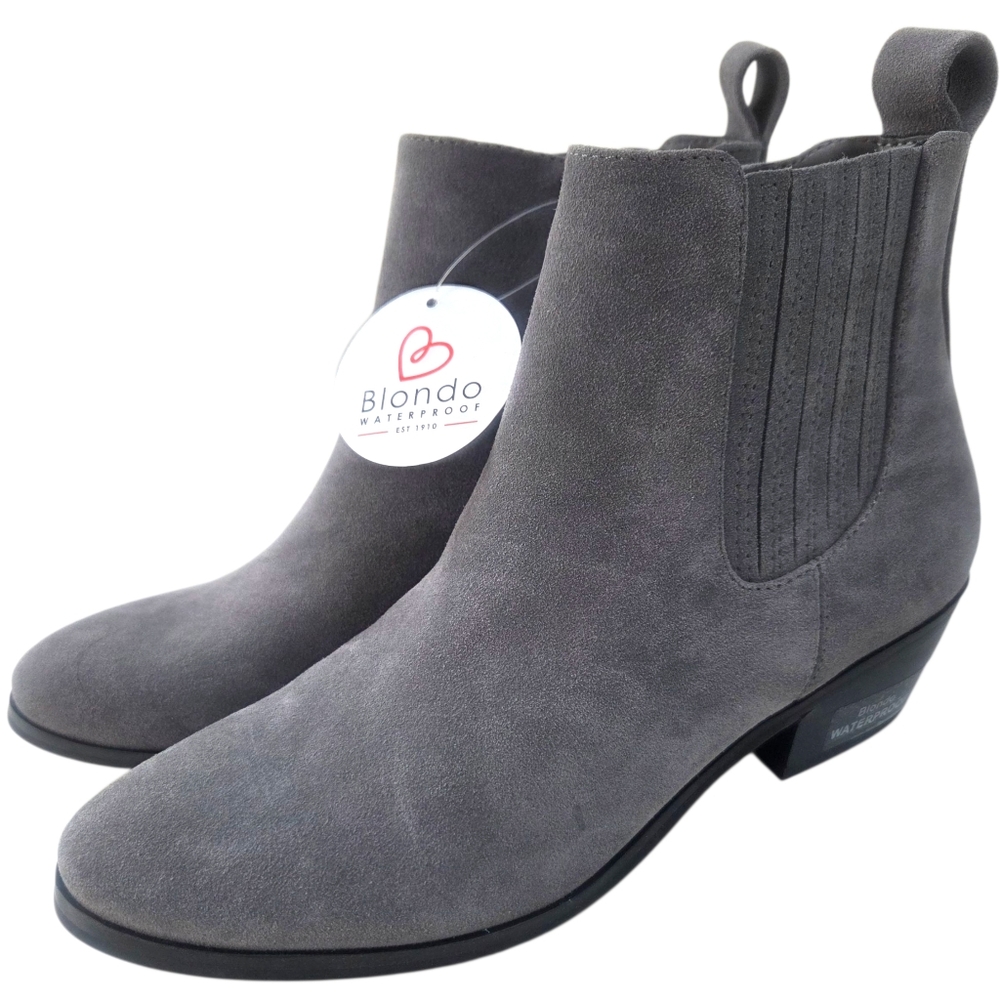Blondo Sydney Waterproof Ankle Chelsea Boots Womens 6 Gray Suede Leather
